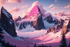 A mountain background, pink color, Ilusion, masterpiece, ultra high res, ultra detailed, 8k,More Detail