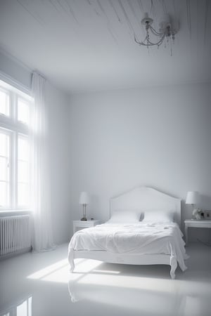 (masterpiece, best quality, very aesthetic, ultra detailed), intricate details, (a white room. ((Full white)). (White bed. White wall. White floor). All white, (indoor. Gloomy. Ambient. Horror. Creepy. Light), (ultra realistic. Ultra realistic reflection), 8k, aesthetic,perfect light