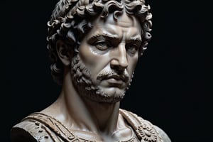 (masterpiece, best quality, very aesthetic, ultra detailed), intricate details, (aesthetic greek roman head statue. (Head only), (Simple Black background), (front view. (From far), (dark. Muted color. Low key), 8k, Extremely Realistic, more detail XL