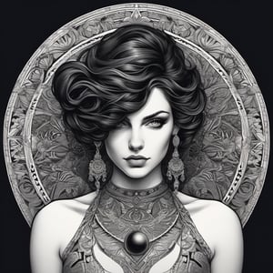 Hatching, Ink Illustration, Lineography, Ballpoint Pen, [red : blue ] a beautiful {yin :  yang} female, dark hair, centered, contrast, symmetry, 16K, insanely detailed, realistic, super detailed, trending on cgsociety