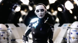 (((1 white glossy plastic android humanoid female cyborg without face, dressed in black dress))), ((stands at the space shuttle)), ((no face, without face)), ((morning jungle background)), photorealistic, 8k, depth of field, masterpiece, extremely realistic photo, insanelly detailled, shot on Canon EOS 5D Mark IV DSLR, 85mm lens, award winning photograph