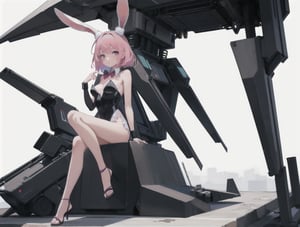 best quality,masterpiece,illustration,1girl,solo,full body,Rabbit ear,White background,Mechanical,Mechanical body,Pink hair,