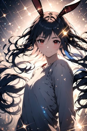 best quality, masterpiece, illustration, 1 girl, alone, dark blue sweatshirt, bunny ear, dark blue hair, sparkling eyes, floating_hair, cute outfit, High detailed , blushing, (two eyes different colors (sparkling one eye blue and eye the other red)), one eye blue, one eyes red, very_high_resolution,High detailed ,Color magic, sparkling daydream, facing_viewer, sparkling water, edgSDress, magical sceptre, dazzling magic effect, perfect eyes,redeyes,Realistic Blue Eyes