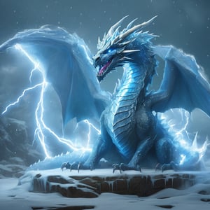 realistic, Ice Dragon, desolate, intricately detailed, artistic lightning, particles, beautiful, amazing, highly detailed, digital art, sharp focus, trending on art station,Read description,3d style,arcane,rcz1,greg rutkowski,lty