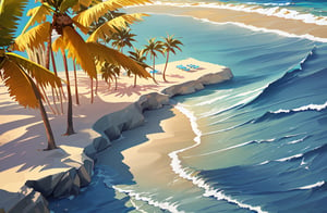 beatiful golden beach, blue calm  waves, palms tres 

