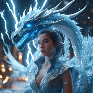 realistic, Ice Dragon, desolate, intricately detailed, artistic lightning, particles, beautiful, amazing, highly detailed, digital art, sharp focus, trending on art station,Read description,3d style,xxmix girl woman