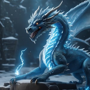 realistic, Ice Dragon, desolate, intricately detailed, artistic lightning, particles, beautiful, amazing, highly detailed, digital art, sharp focus, trending on art station,Read description,3d style,oni style