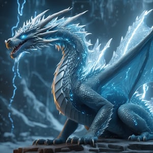 realistic, Ice Dragon, desolate, intricately detailed, artistic lightning, particles, beautiful, amazing, highly detailed, digital art, sharp focus, trending on art station,Read description,3d style