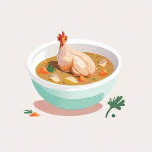 vector, minimalist, smooth, colorful, chicken stew in bowl, pastel color, white background, high_res