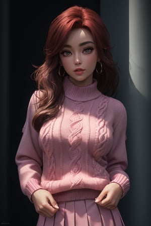 masterpiece,best quality,(photorealistic:1.4),redhead, (ultra detailed:1.3),masterpiece,unity 8k wallpaper,1girl, pale magenta-pink  Sweater Vest with a Pleated Skirt, breasts:1.2, 