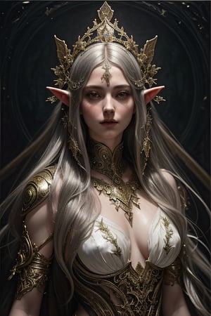 (heavenly beauty, elf by Nicola Samori), (masterpiece, best quality:1.4), (renaisance:1.2), full body, female, silver long hair, god rays, silver armor, halo, bioluminescence, looking_at_viewer, detailed and beautiful eyes,,fantasy