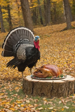 a turkey throwing an autumn harvest feast for native americans and pilgrims