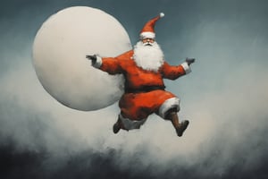 Santa Claus flying high above the surface of planet Earth which can be seen behind him, leading lines, artistic composition, masterpiece, 8k uhd, in the style of kazimir malevich, in the style of esao andrews, ink ,style