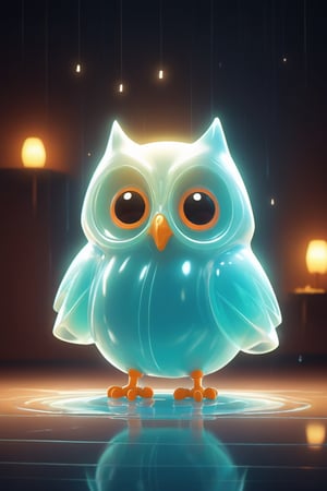cute owl tricking a cute ghost in the washroom, 3d octane render, subsurface scattering, 3d detailed animation, translucent, bioluminescent, masterpiece, ultra realistic, portrait, bokeh, mysterious
