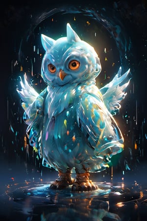 cute owl ghost flapping its wings spraying water all over (the washroom), 3d octane render, subsurface scattering, 3d detailed animation, translucent, bioluminescent, masterpiece, bokeh, mysterious,Renaissance Sci-Fi Fantasy