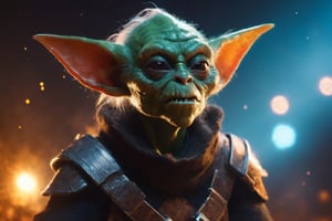 a space goblin as the new character in the Star Wars universe, best quality, masterpiece, 8K, HDR, (cinematic composition:1.3), Kodak portra 400, film grain, bokeh, lens flare, cinematic lighting, exquisite details and textures, ultra detailed, monster