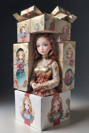 double exposure style, empty gift box within a gift box within a gift box all the way down, empty gift boxes inception, recursive empty boxes stacked like a russian doll