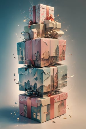 double exposure style, gift box within a gift box within a gift box all the way down, empty gift boxes inception, recursive empty boxes