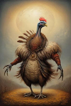 thanksgiving turkeys performing a traditional dance for the pilgrims and native americans, moonster, in the style of esao andrews, Gric