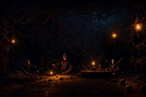 harry potter carving a glowing pumpkin, (((small spiders crawling))) out of the pumpkin, in a dark medieval castle, dimly lit, candlelight, moody, at night, depth of field, dark theme, night, soothing tones, muted colors, high contrast, hyperrealism, soft light,High detailed, Marionette