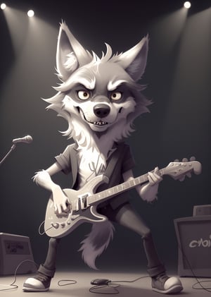 a wolf playing guitar, concert, club
