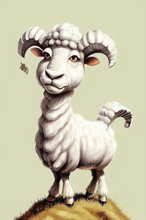 a cute sheep on a hill, smiling