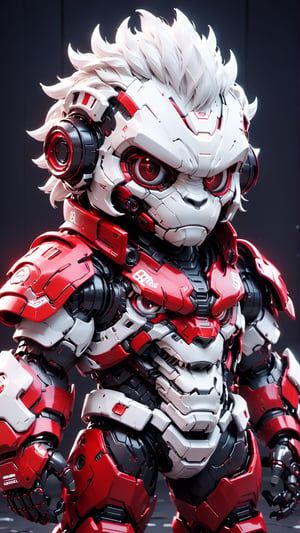 (Masterpiece, Best Quality: 1.5), EpicLogo, white armor, robot, red armor, white face, looking at viewer, gorilla style, center view, cute, toned, cinematic still, cyberpunk, full body, cinematic scene, complex Mechanical details, ground shot, 8K resolution, Cinema 4D, Behance HD, polished metal, shiny, data, white background,WEARING HAUTE_COUTURE DESIGNER DRESS,gh3a
