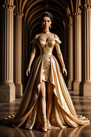 (Best quality, 8k, 32k, Masterpiece, UHD:1.2), a  plastic doll wearing a gown, standing in a castle hall made of plastic, intricated plastic details, female plastic doll, hyper-realistic cg, unreal engine, , DollMe,,,,,<lora:659111690174031528:1.0>