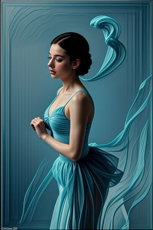 a digital illustration of a impasto oil watercolor and alcohol painting, graceful gorgeous ballerina engulfed in 3d layers of diaphanous azure blue smoke, pale blue swirling fog, in the style of dreamy surrealism, chiaroscuro, pino daeni and paul paul pelletier, romantic impressionism, high saturation, blushing white background, Ptcard,,<lora:659111690174031528:1.0>