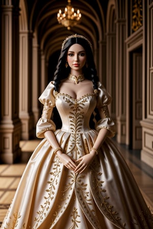 (Best quality, 8k, 32k, Masterpiece, UHD:1.2), a  plastic doll wearing a gown, standing in a castle hall made of plastic, intricated plastic details, female plastic doll, hyper-realistic cg, unreal engine, , DollMe,,,,,<lora:659111690174031528:1.0>