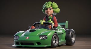 (high_res, masterpiece, (cinematic camera angle), (anthropomorphic vegetables:1.5), green mage dress ), vegetables competing in a race, racing car made from vegetable, intense race, ((racing track)),speed effect, burnout effect, no_human, dress, detailed_background, 3d rendering,  forests, stadium, buch of contestant, drifting, ,3DMM, cool camera angle