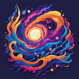 Leonardo Style,tshirt design, An abstract oil painting that explores the concept of night light and energy. Vivid swirls of deep blues and purples evoke a sense of cosmic energy, while hints of gold and silver paint represent the scattered stars. The painting is a mesmerizing blend of realism and abstraction, colorful, detailed, 4k, T-shirt design, streetwear design, pro vector, full design, Alchemy Smooth Upscaled Image