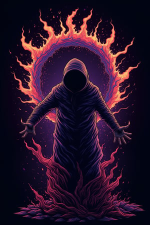 fluxtration, vector art, person, darkness ruin, bad energy, swirling energy from body, darkness, solo, simple background, digital art, hand drawn, hand painted, neatly drawn,