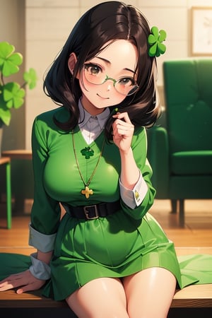 (retro anime:1.5)
best quality,  masterpiece,  ultra high res,  RAW photo
1girl,  brown_eyes,  black_hair,  straight hair,  lips,  (forehead:1.3),  cute,  medium breasts,  plump,  petite,  loli,  glasses,                   
,  closed mouth,  convergent strabismus,  bashful,  shy,  blushing,  smile


BREAK
(St. Patrick's Day:1.5)
celts