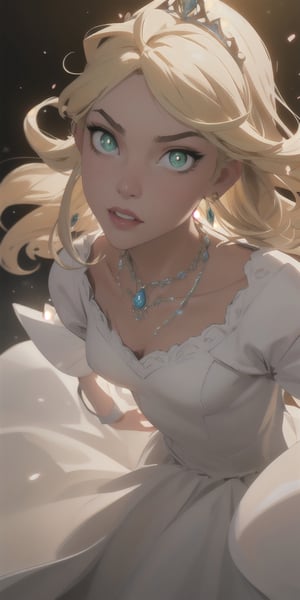 masterpiece, best quality, illustration, full body image, ornate and elaborate dress, platinum earrings, tiara, platinum necklace, white dress, 1girl, cute, (dynamic lighting:1.2), cinematic lighting, delicate facial features, detailed eyes, green eyes, long blonde hair, sharp pupils, realistic pupils, depth of field, bokeh, sharp focus, (hyper-detailed, bloom, glow:1.4), blonde hair, full lips, bright green eyes