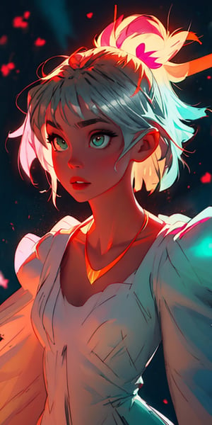 masterpiece, best quality, illustration, full body image, ornate and elaborate dress, platinum earrings, tiara, platinum necklace, white dress, 1girl, cute, (dynamic lighting:1.2), cinematic lighting, delicate facial features, detailed eyes, green eyes, short silver hair, sharp pupils, realistic pupils, depth of field, bokeh, sharp focus, (hyper-detailed, bloom, glow:1.4), blonde hair, full lips, bright green eyes,SAM YANG,EpicSky