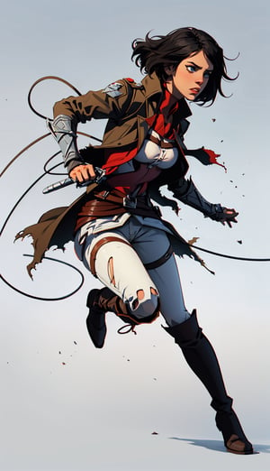 (Assassins creed shay), female, beautiful big_breast, black-colored apparel, often in the form of long, two-tailed coats, black polo with three buttons and torn details, black military-style boots,hmmikasa,SAM YANG