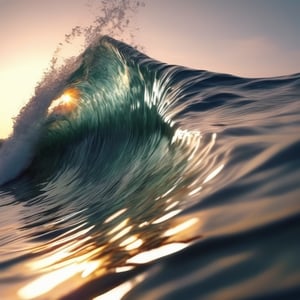 A slow-motion realistic transparent  wild sea wave at the sunset