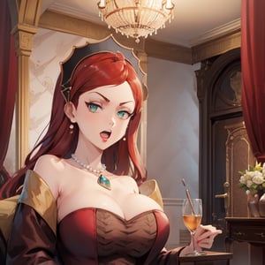 red_hair, green_eyes, Hilda_aiwaifu, CARTOON_jessica_rabbit_aiwaifu, big_breast, ,Hilda_aiwaifu,  luxury, big_room, luxurious furniture,CARTOON_jessica_rabbit_aiwaifu, beautyful face, ,open_mouth