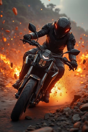 A cinematic masterpiece unfolds: a dynamic, action-packed shot showcasing a bike, rendered in meticulous 64k ultra-high definition. Volumetric light and intricate details evoke the style of Travis Charest and Phil Noto's colored comic book panels. In the realm of Hideo Kojima, this image must defy convention, boasting complex structure and high randomness. The result is an unparalleled work of art, a true masterpiece that redefines the boundaries of visual storytelling.