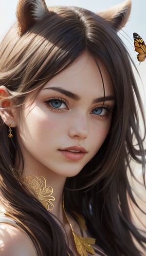 8k portrait of beautiful racoon with brown hair, racoon ears, intricate, elegant, highly detailed, majestic, digital photography, art by artgerm and ruan jia and greg rutkowski surreal painting gold butterfly filigree, broken glass, (masterpiece, sidelighting, finely detailed beautiful eyes: 1.2), hdr, 