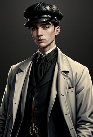color photo of Thomas Shelby, the charismatic and ruthless leader of the Peaky Blinders 