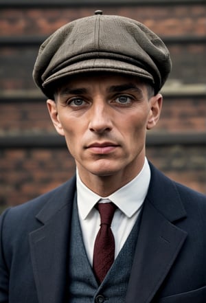 color photo of Thomas Shelby, the charismatic and ruthless leader of the Peaky Blinders 