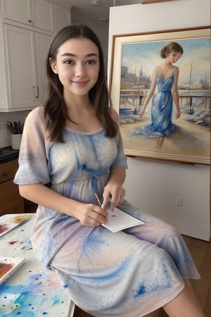 The painting is created using a combination of acrylic and watercolor techniques on a textured canvas. The artist employs a soft, blended approach to capture the luminosity of the moonlight and the girl's ethereal beauty. The brushwork is meticulous, allowing for intricate details in the girl's dress and the surrounding landscape. The final piece is a testament to the artist's skill and ability to convey emotion through art.