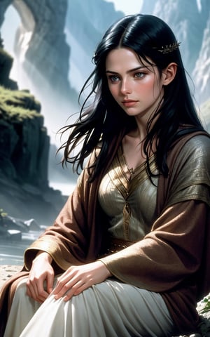 photo of arwen undomiel from Lord of the Rings, film grain, dramatic cinematic lut,realistic,character,photorealistic