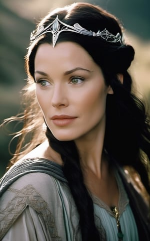 photo of arwen undomiel from Lord of the Rings, film grain, dramatic cinematic lut,realistic,character
