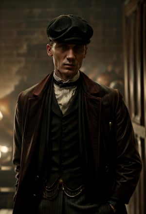 color photo of Thomas Shelby, the charismatic and ruthless leader of the Peaky Blinders 