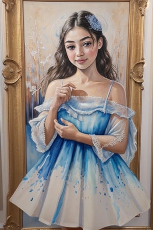 The painting is created using a combination of acrylic and watercolor techniques on a textured canvas. The artist employs a soft, blended approach to capture the luminosity of the moonlight and the girl's ethereal beauty. The brushwork is meticulous, allowing for intricate details in the girl's dress and the surrounding landscape. The final piece is a testament to the artist's skill and ability to convey emotion through art.