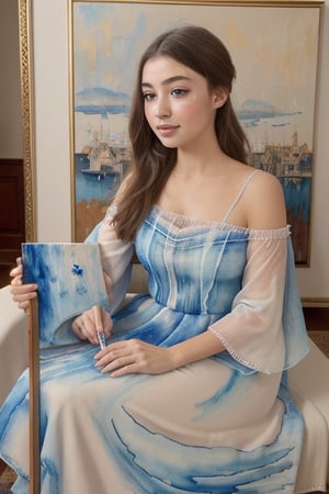 The painting is created using a combination of acrylic and watercolor techniques on a textured canvas. The artist employs a soft, blended approach to capture the luminosity of the moonlight and the girl's ethereal beauty. The brushwork is meticulous, allowing for intricate details in the girl's dress and the surrounding landscape. The final piece is a testament to the artist's skill and ability to convey emotion through art.