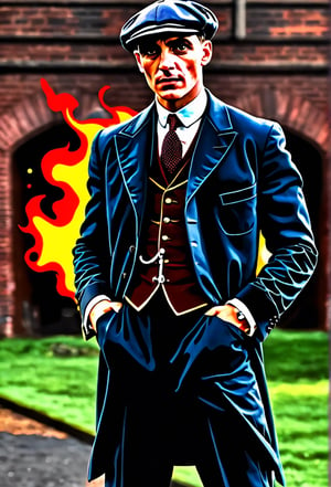 color photo of Thomas Shelby, the charismatic and ruthless leader of the Peaky Blinders 